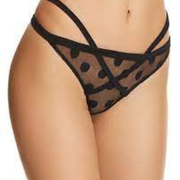 NWT FOR LOVE & LEMONS SKIVVIES CLEMENTINE BLACK STRAPPY THONG PANTY - Picture 2 of 9